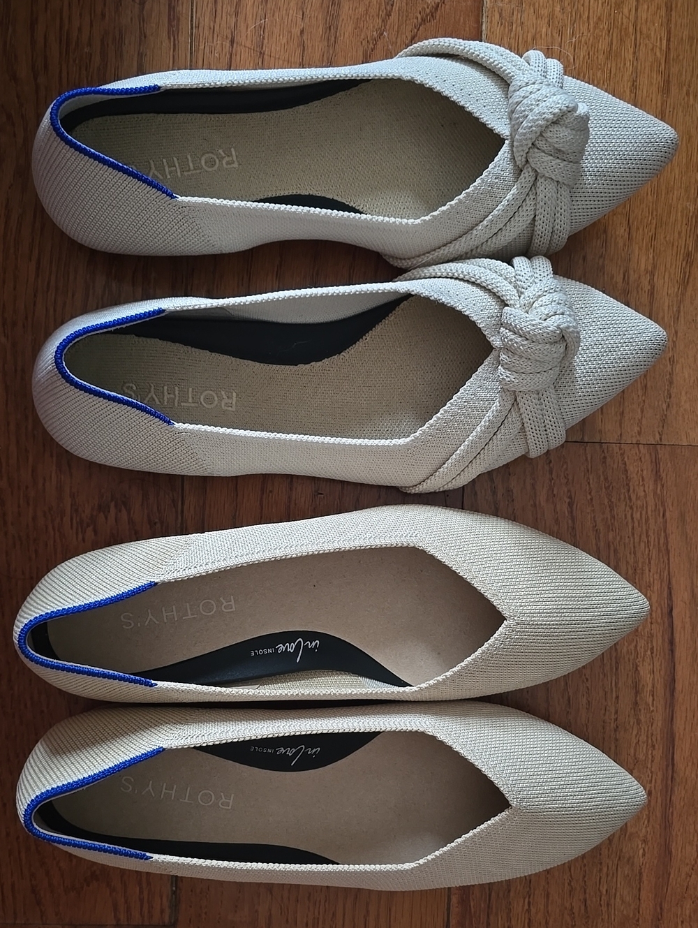 BUNDLE Rothy's Cream Pointed Knit Flats with Knot Detail
